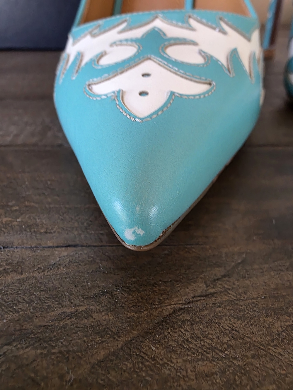 Ralph Lauren Made In Italy Celia Western Pumps Aqua Cream Leather - EU 39 US 8 - Picture 7 of 16